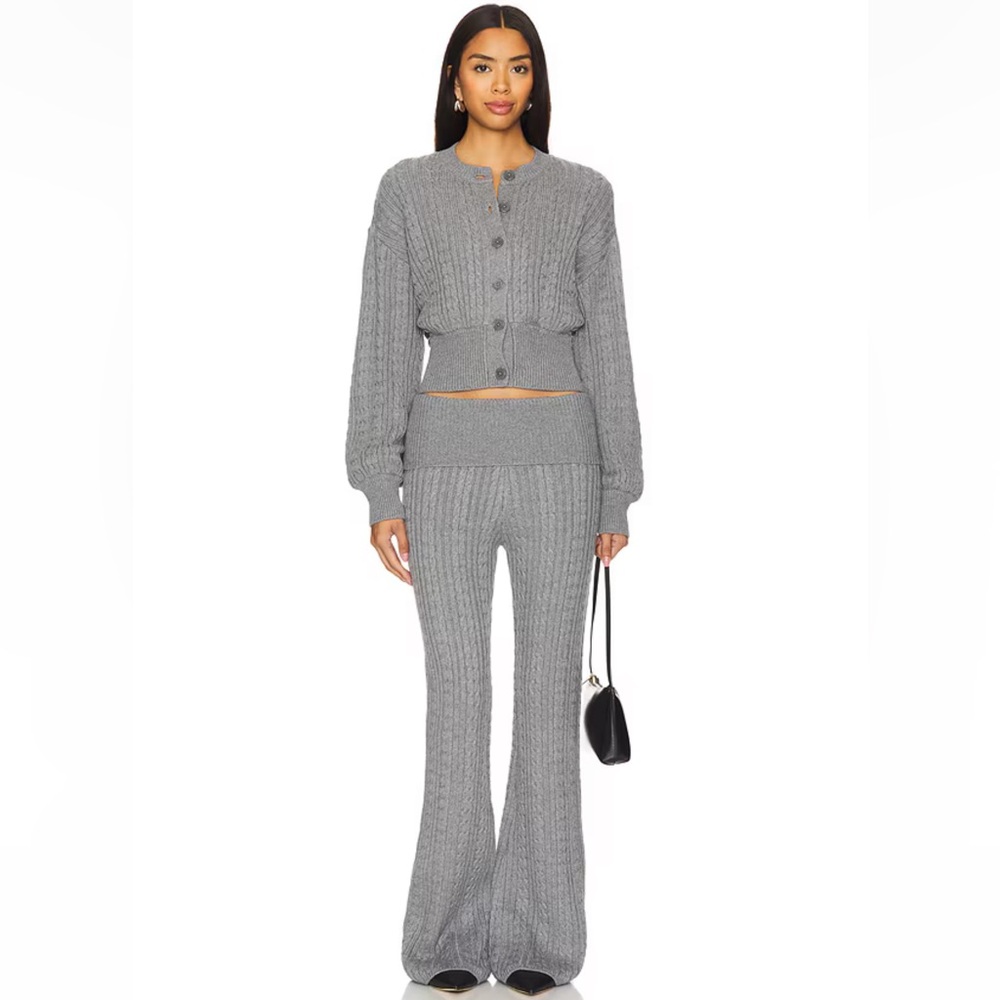 Lovers + Friends Gray Knit Pants & Cardigan Set